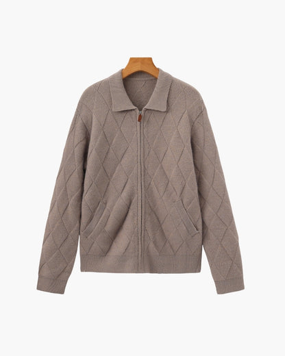 Heritage Diamond Knit Zip Cardigan